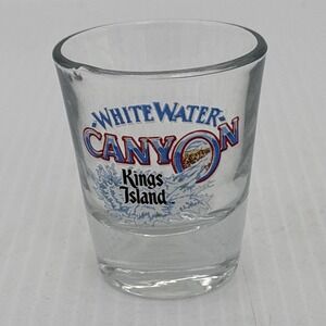 White Water Canyon Kings Island Shot Glass Souvenir Clear Blue Red Barware